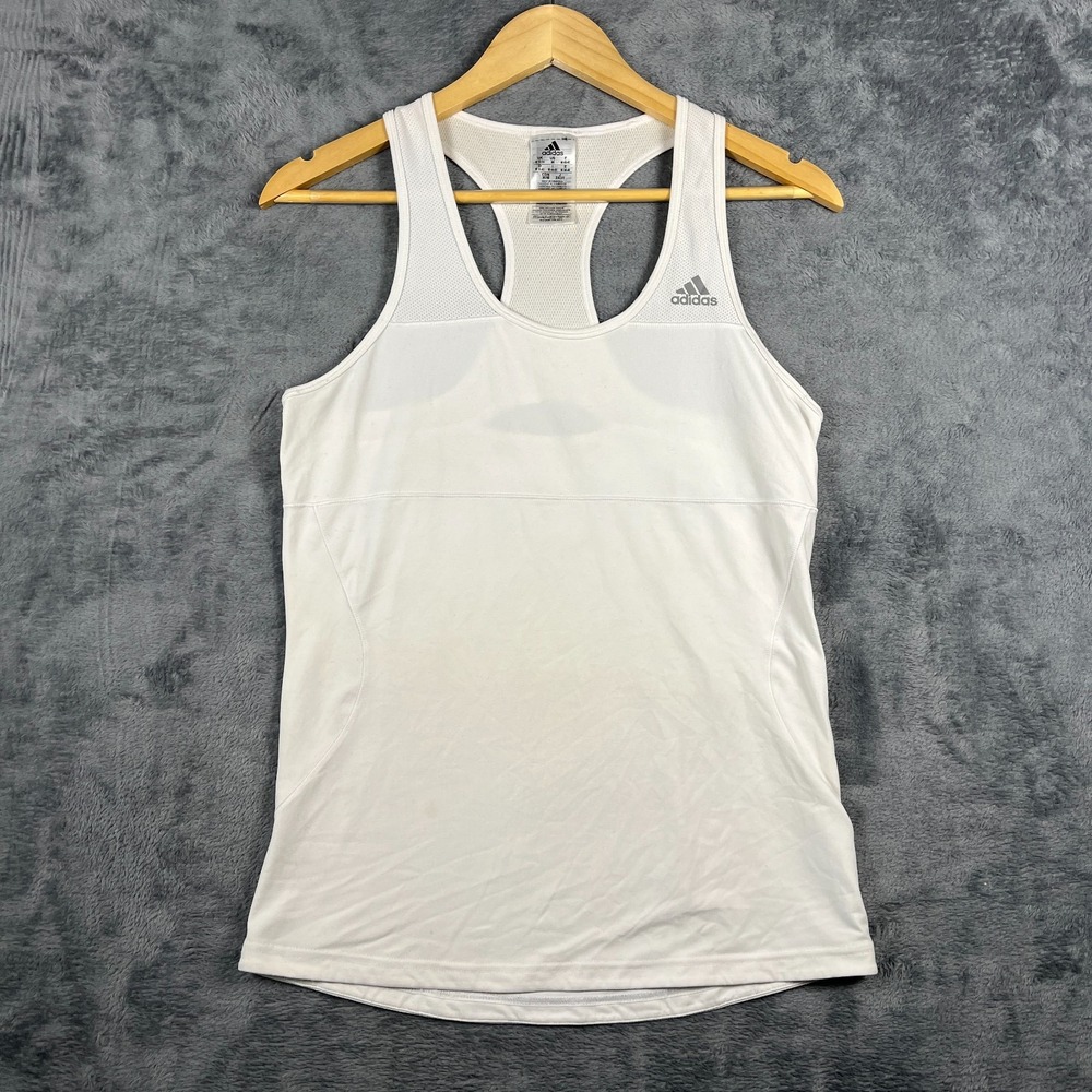 Adidas Running Tank Top Womens Medium White Mesh Racerback Keyhole Cutout Yoga